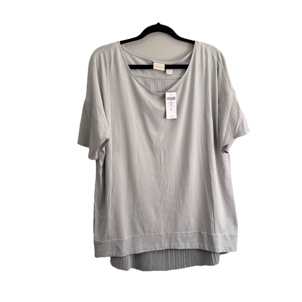 Chicos Preston Pleated Tee Shirt Soft Gray Women XL/3